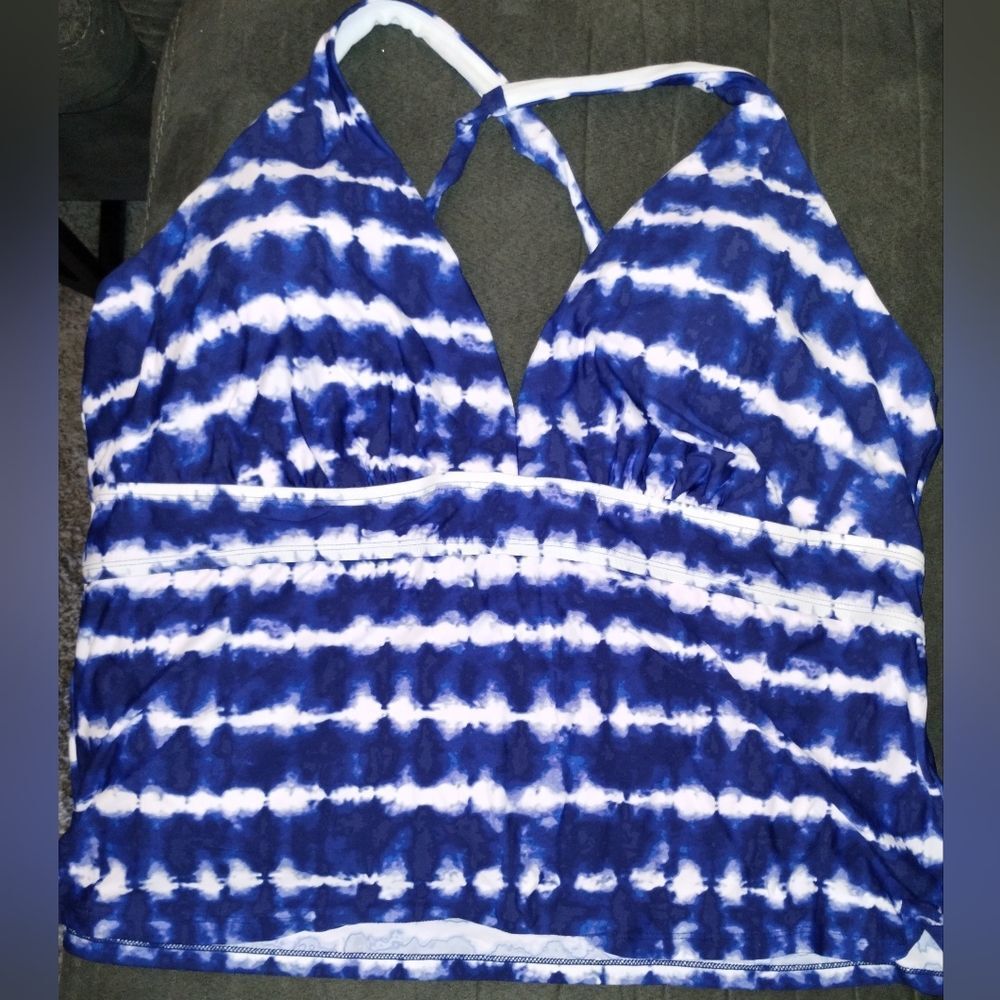 Freshwater Navy & white tie-dye tankini 3x